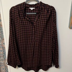Beachlunchlounge Brown & Black Flannel Plaid Popover Tunic Top Large